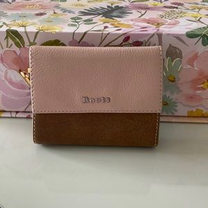 Never used with Tags Roots Genuine Tribe Leather wallet - Pink & Tan.